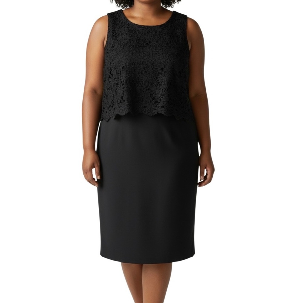 Talbots Petites Black Lace Overlay Sheath Dress Size 16P NWT Classic Cocktail
